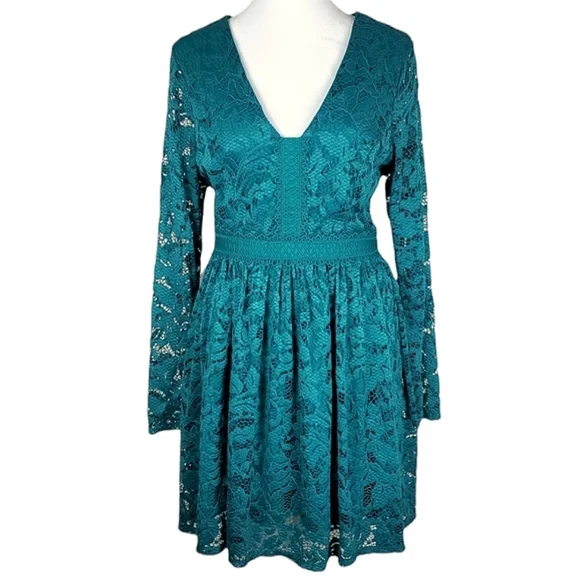 Altar'd State | Dresses | Altard State Teal Lace Long Sleeve Dress |  Poshmark
